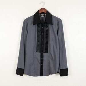 Shrine of Hollywood Goth Vamp Bib Button up Shirt Gray Black size Medium